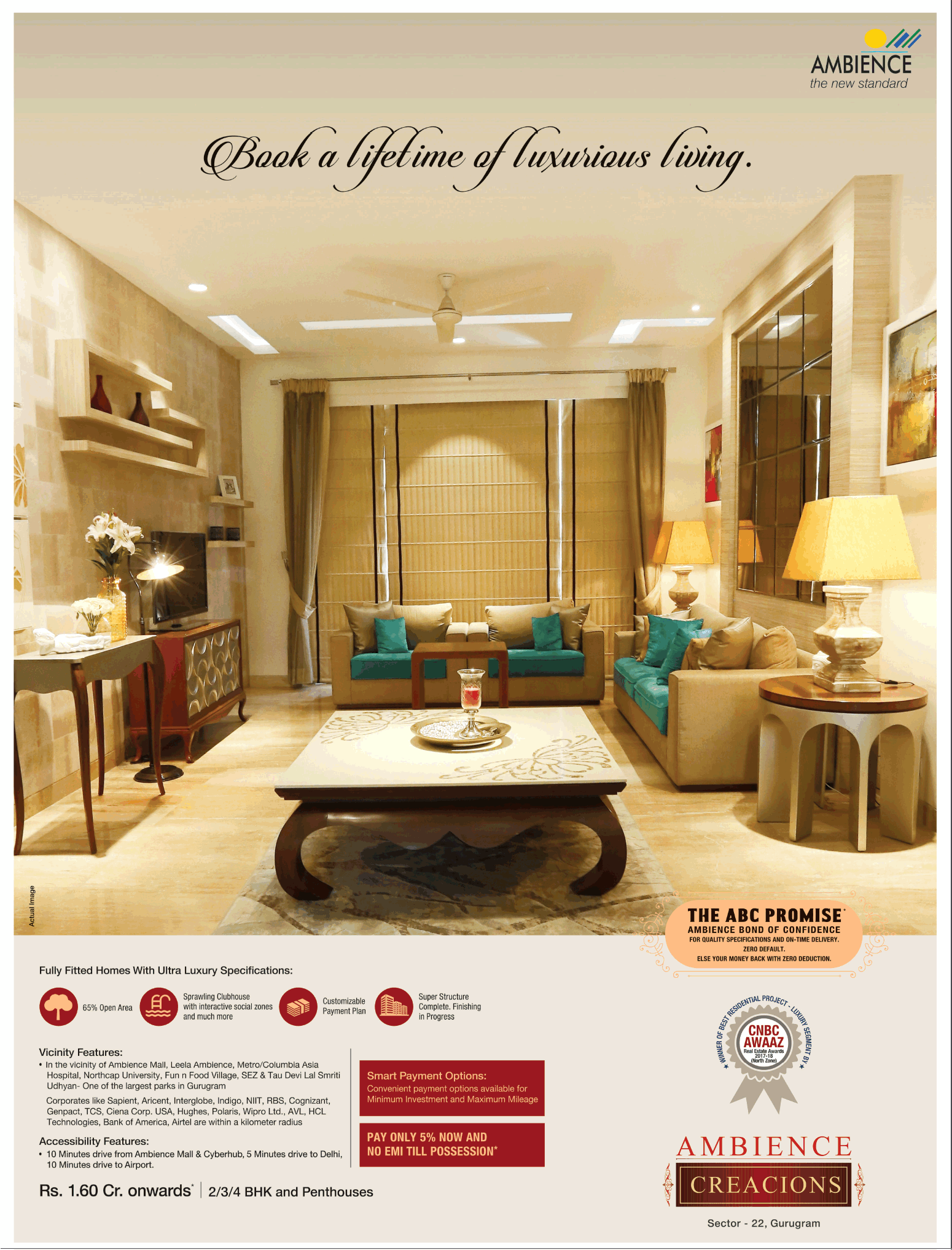 Book fully fitted homes with ultra luxury specifications at Ambience Creacions in Gurgaon Update